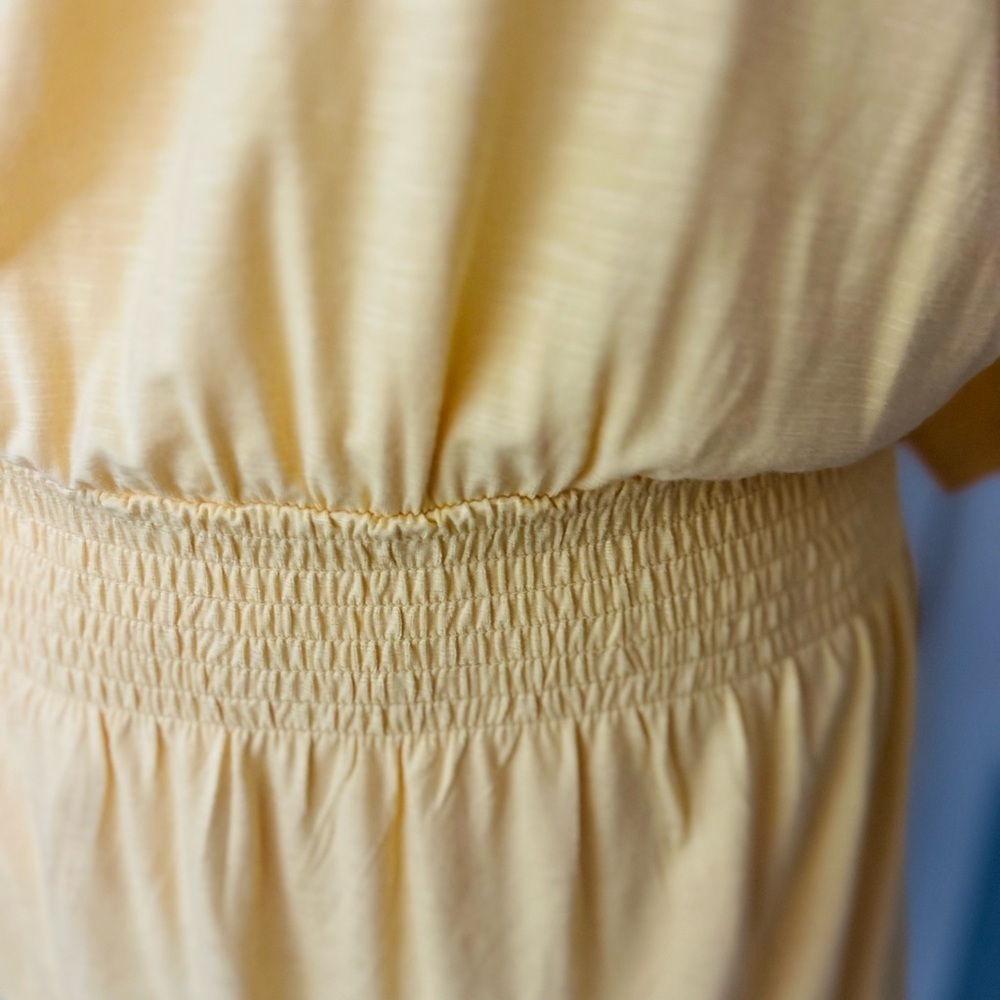 WHBM Size M Butter Yellow Slub Smocked Kimono Dress Beach Coastal Reaortwear - Picture 6 of 12